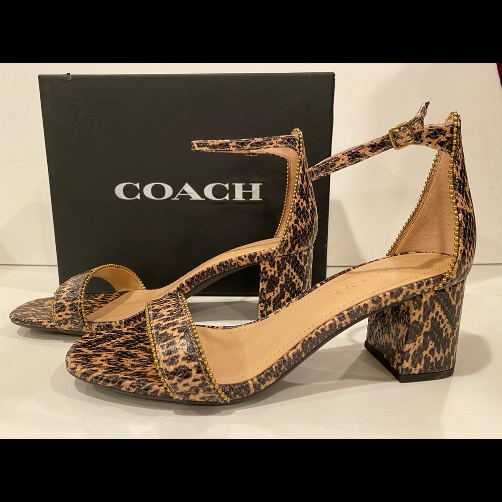 Coach Maddie embossed snake leather sandals ankle strap heels 8
